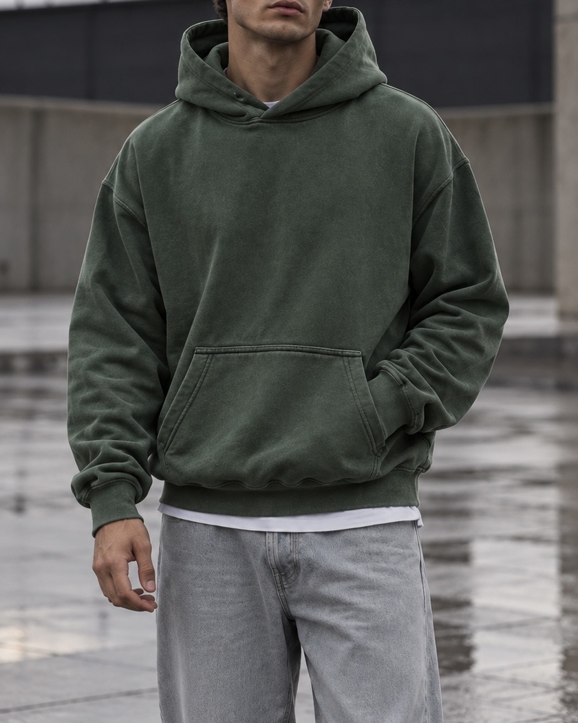 Green Vintage Wash Pullover Hoodie 2
