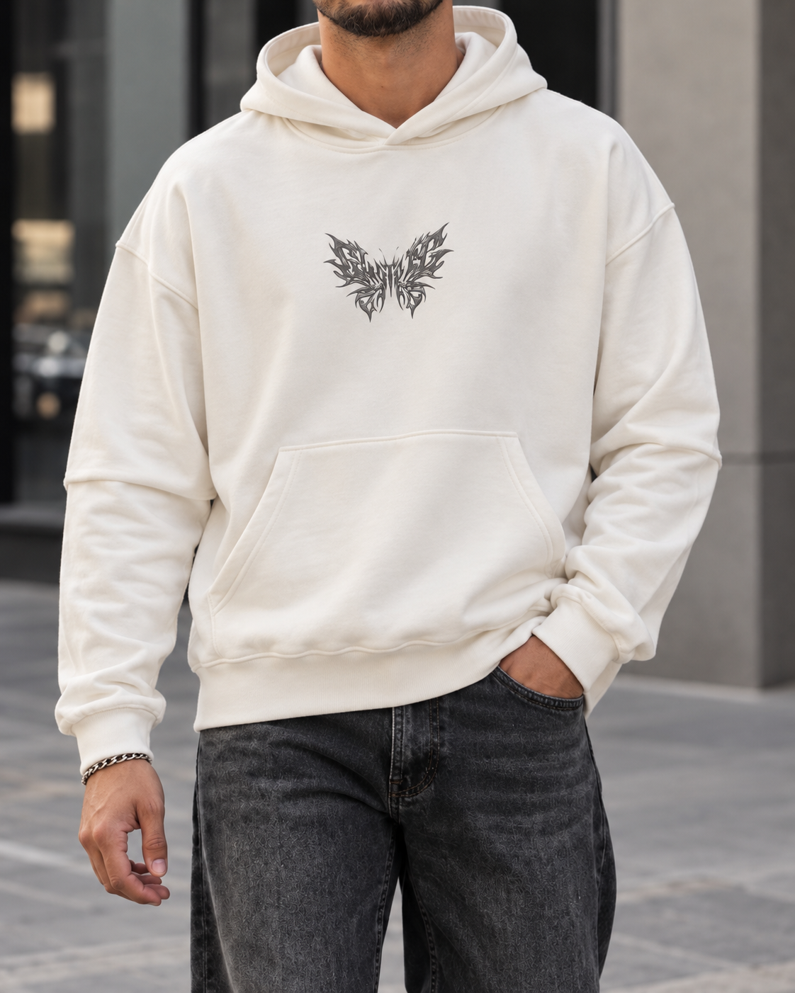 White Tribal Graphic Hoodie