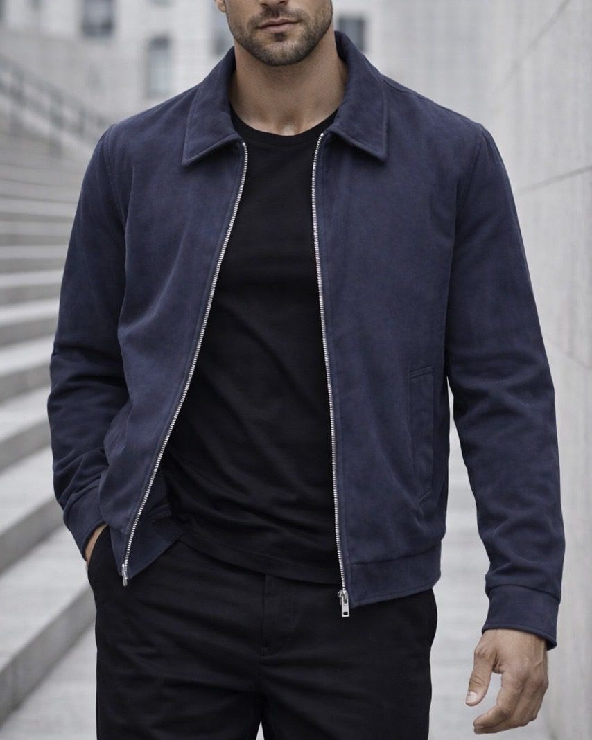 Suede Style Jacket – Navy Blue gallery.thumbnail 2