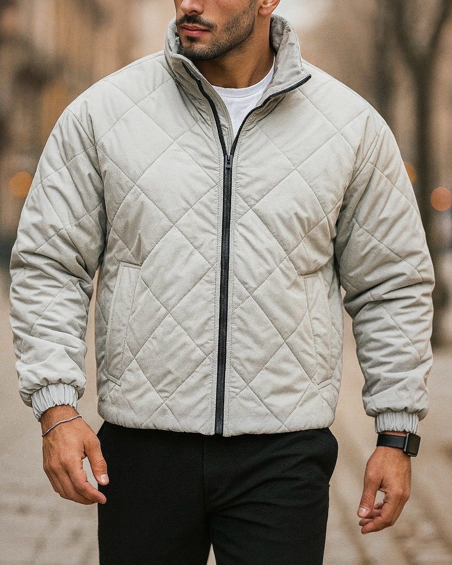DIAMOND QUILTED JACKET – LIGHT GREY gallery.thumbnail 1