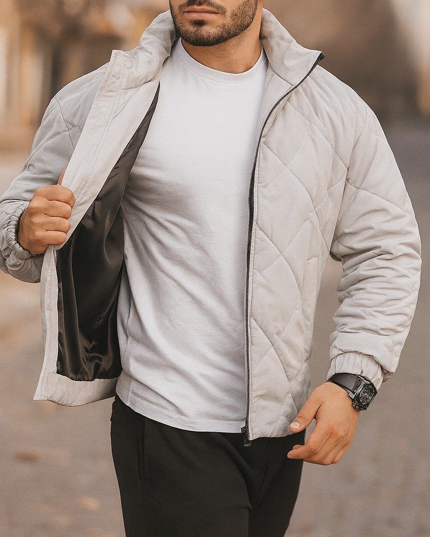 DIAMOND QUILTED JACKET – LIGHT GREY gallery.thumbnail 2