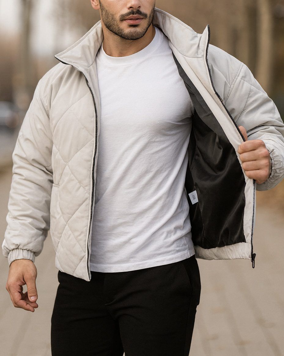 DIAMOND QUILTED JACKET – LIGHT GREY gallery.thumbnail 3