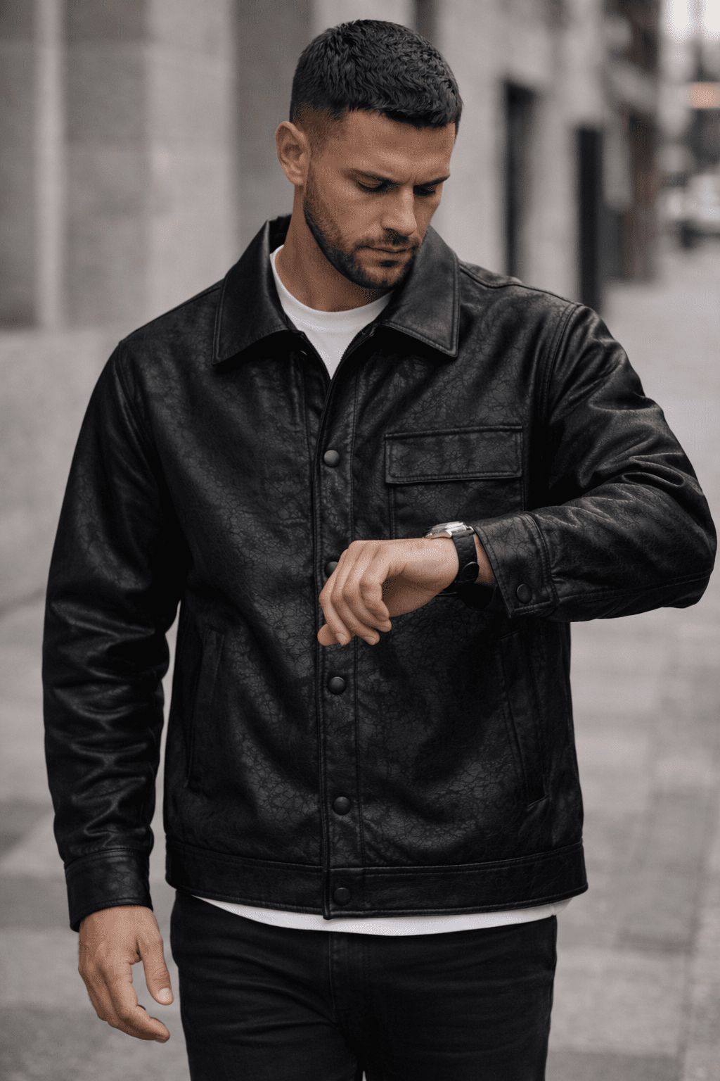 Textured Leather-Look Jacket – Black gallery.thumbnail 1