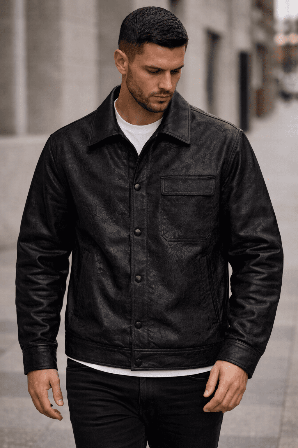 Textured Leather-Look Jacket – Black gallery.thumbnail 2