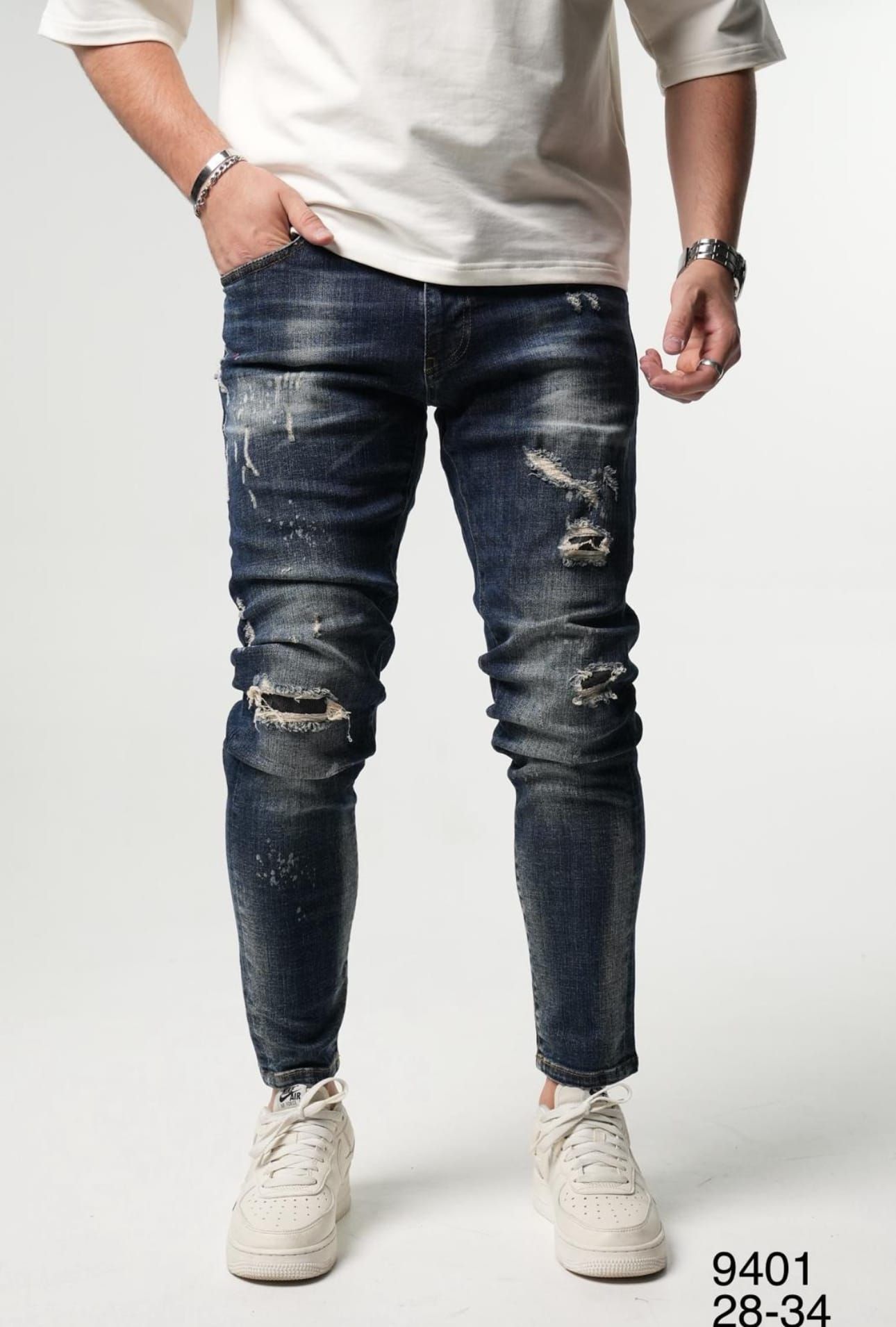 Dark Blue Distressed Skinny Stretch Jeans gallery.thumbnail 1