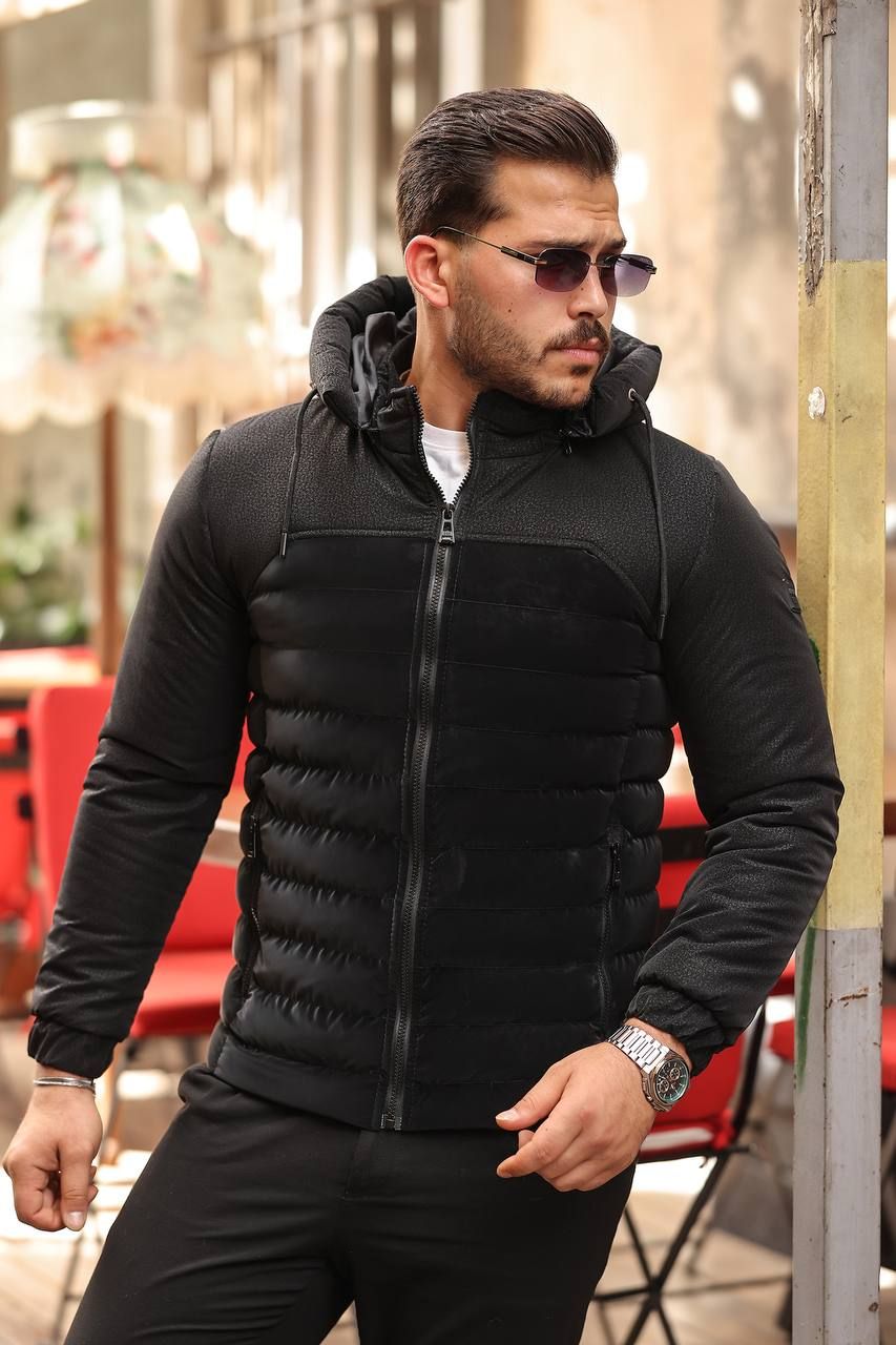 HYBRID PUFFER HOODIE – BLACK gallery.thumbnail 1