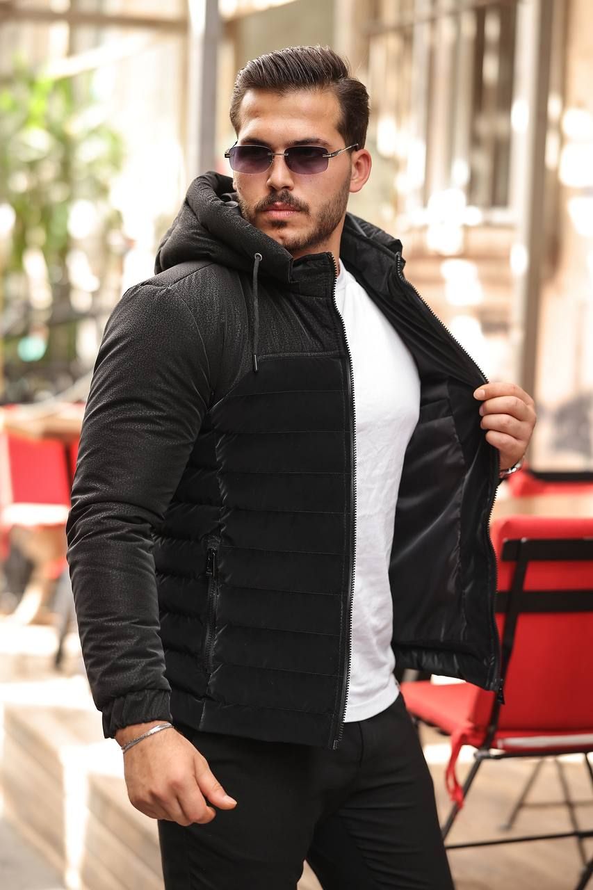 HYBRID PUFFER HOODIE – BLACK gallery.thumbnail 2