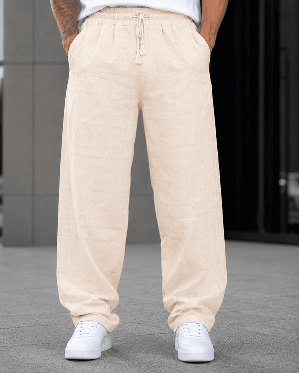 Linen Drawstring Trousers - Beige