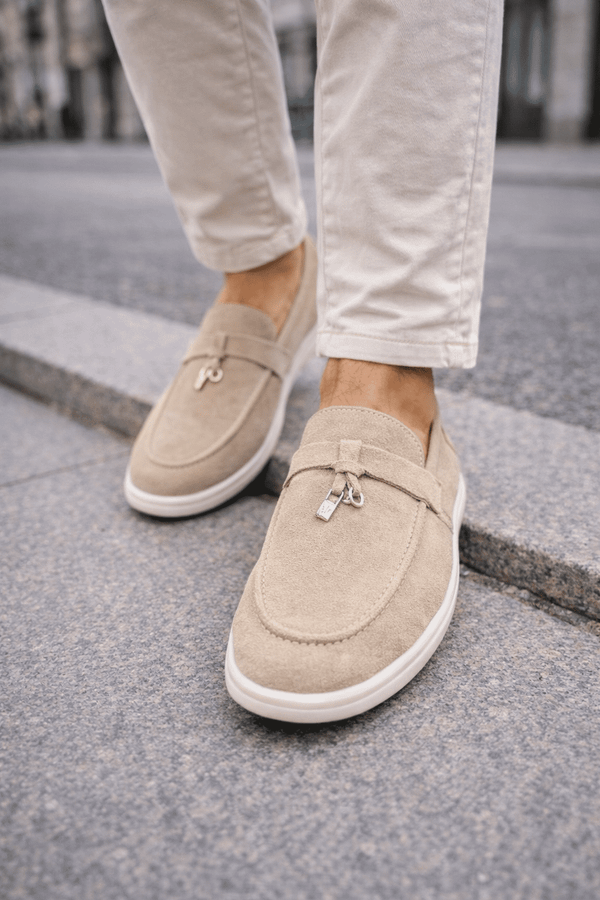 Suede Slip-On Loafers – Beige
