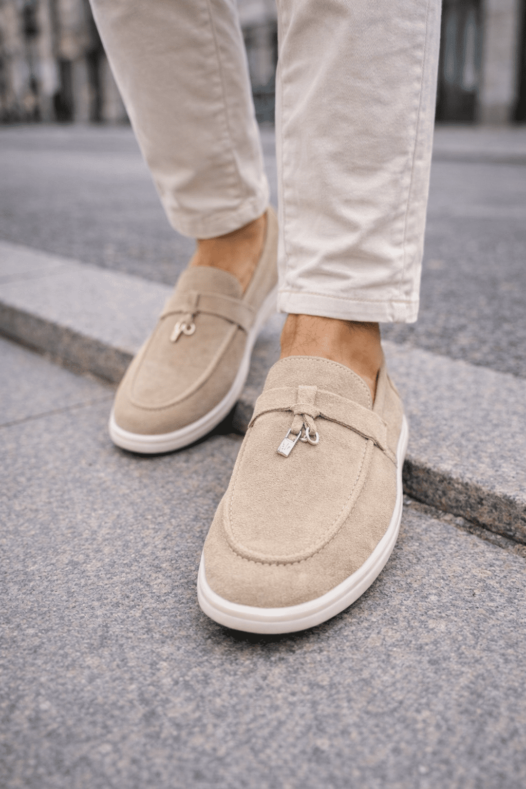 Suede Slip-On Loafers – Beige 1