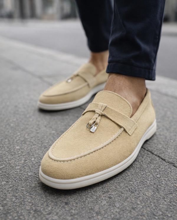 Suede Slip-On Loafers with Metal Detail – Camel