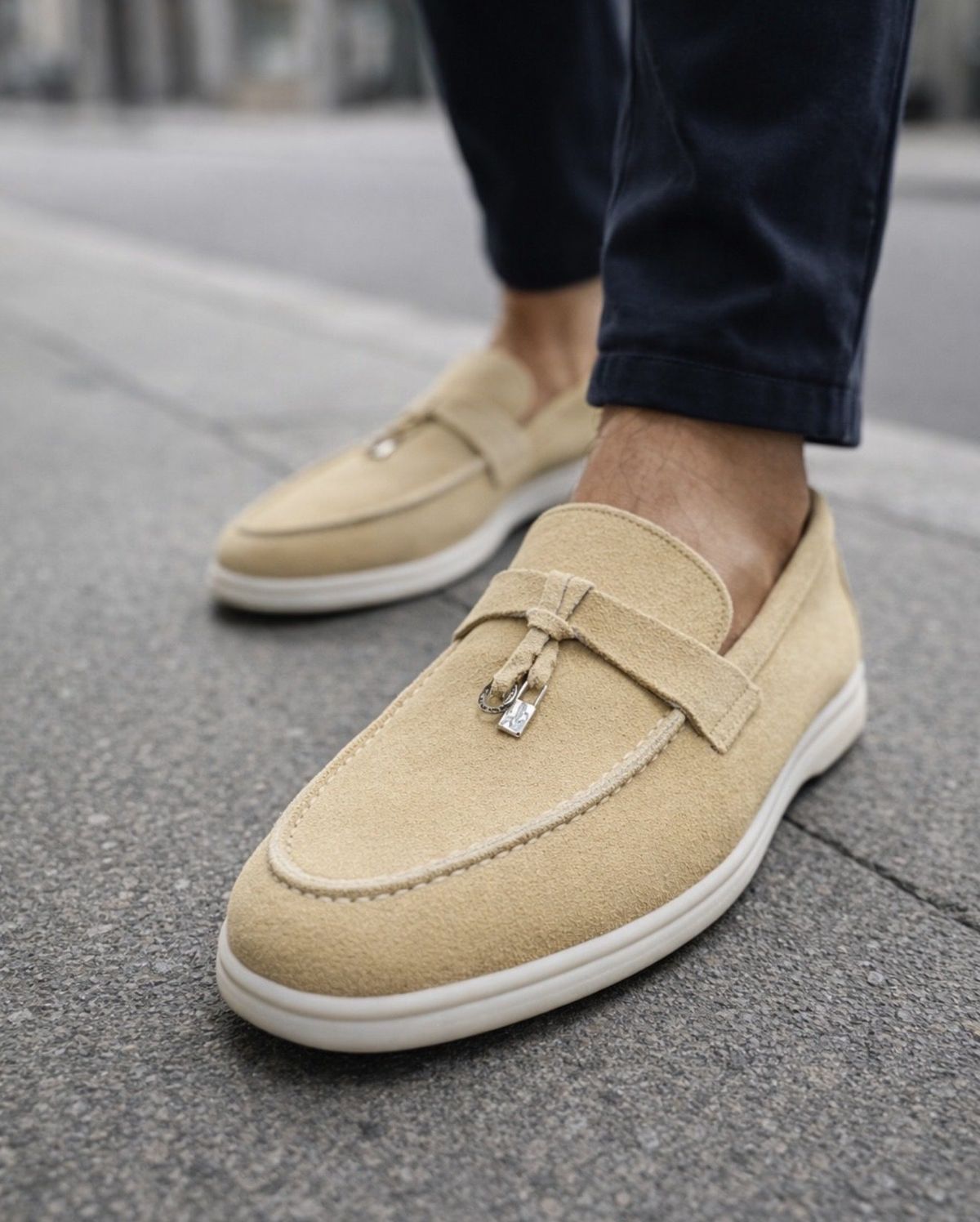 Suede Slip-On Loafers with Metal Detail – Camel 1