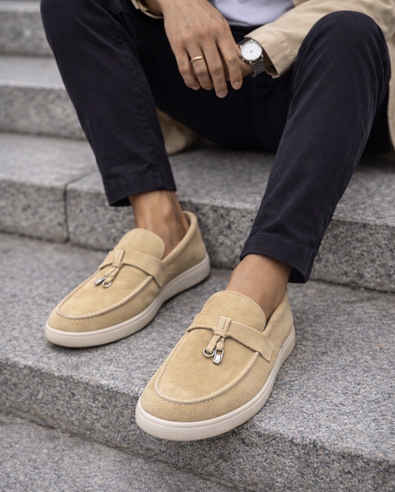 Suede Slip-On Loafers with Metal Detail – Camel gallery.thumbnail 2