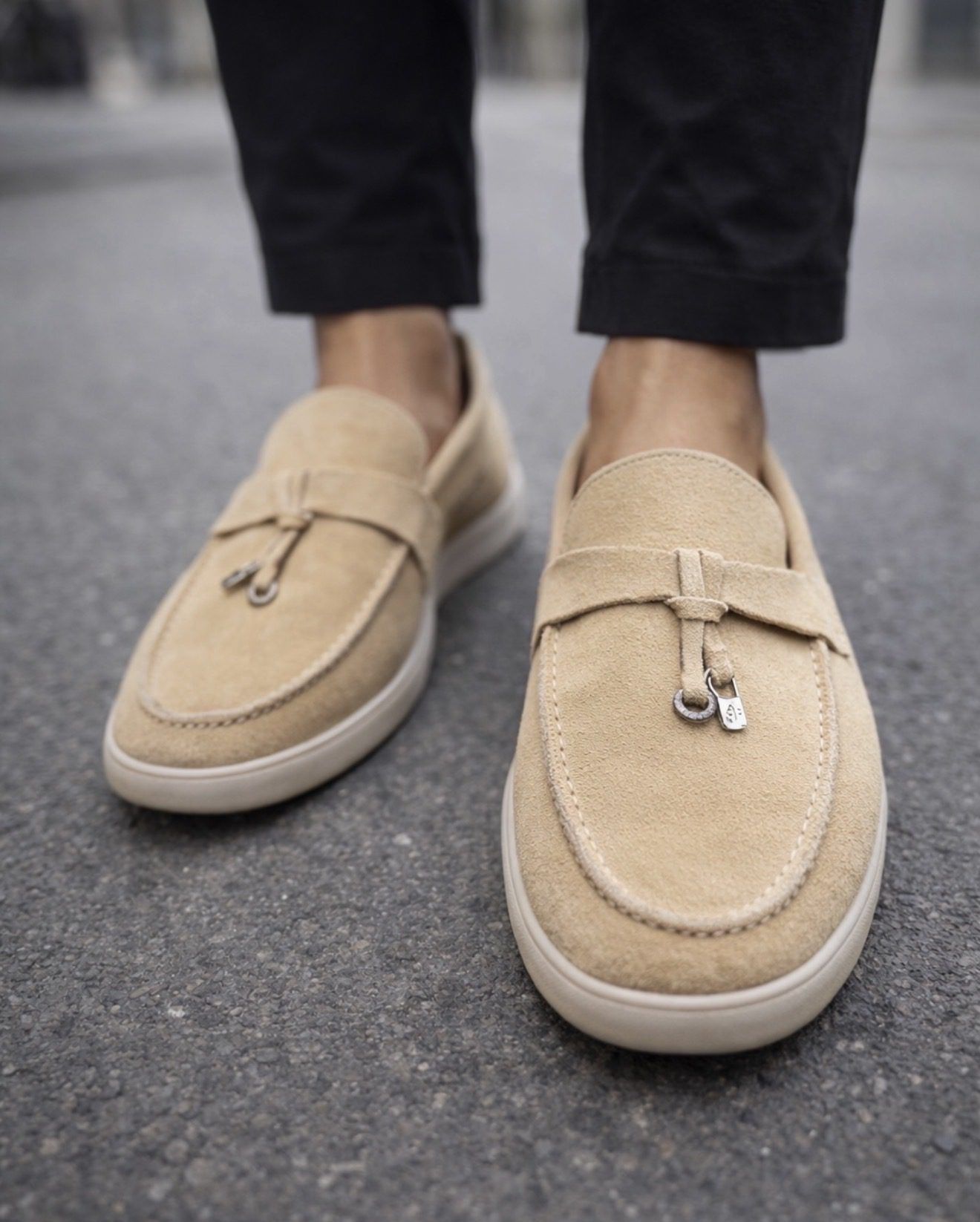 Suede Slip-On Loafers with Metal Detail – Camel gallery.thumbnail 3