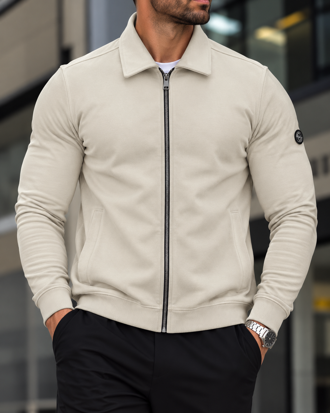 Beige Collared Zip Sweatshirt gallery.thumbnail 3