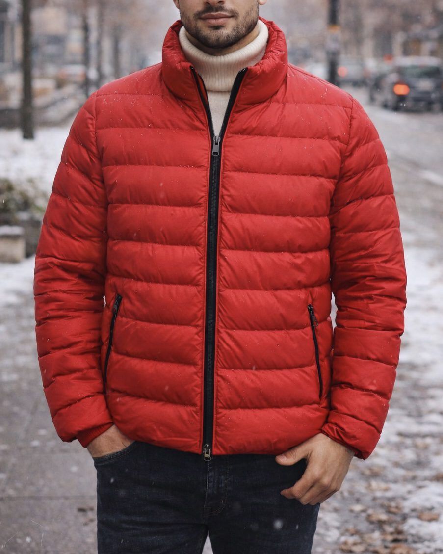 Red Quilted Puffer Winter Jacket gallery.thumbnail 1
