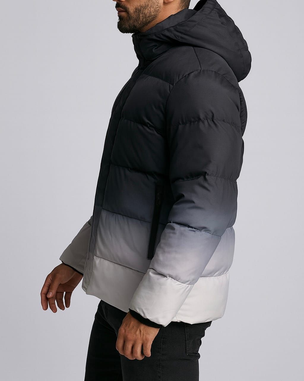 GRADIENT PUFFER JACKET – BLACK TO GREY OMBRÉ gallery.thumbnail 2