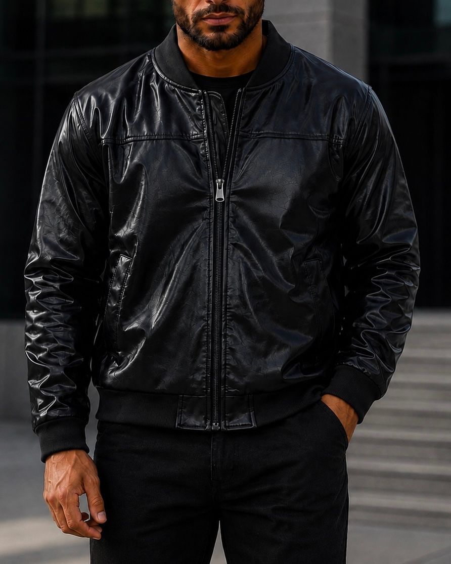 Black Glossy Bomber Jacket gallery.thumbnail 1