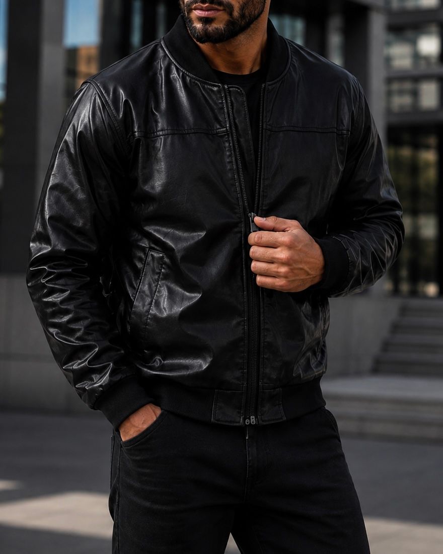 Black Glossy Bomber Jacket gallery.thumbnail 2
