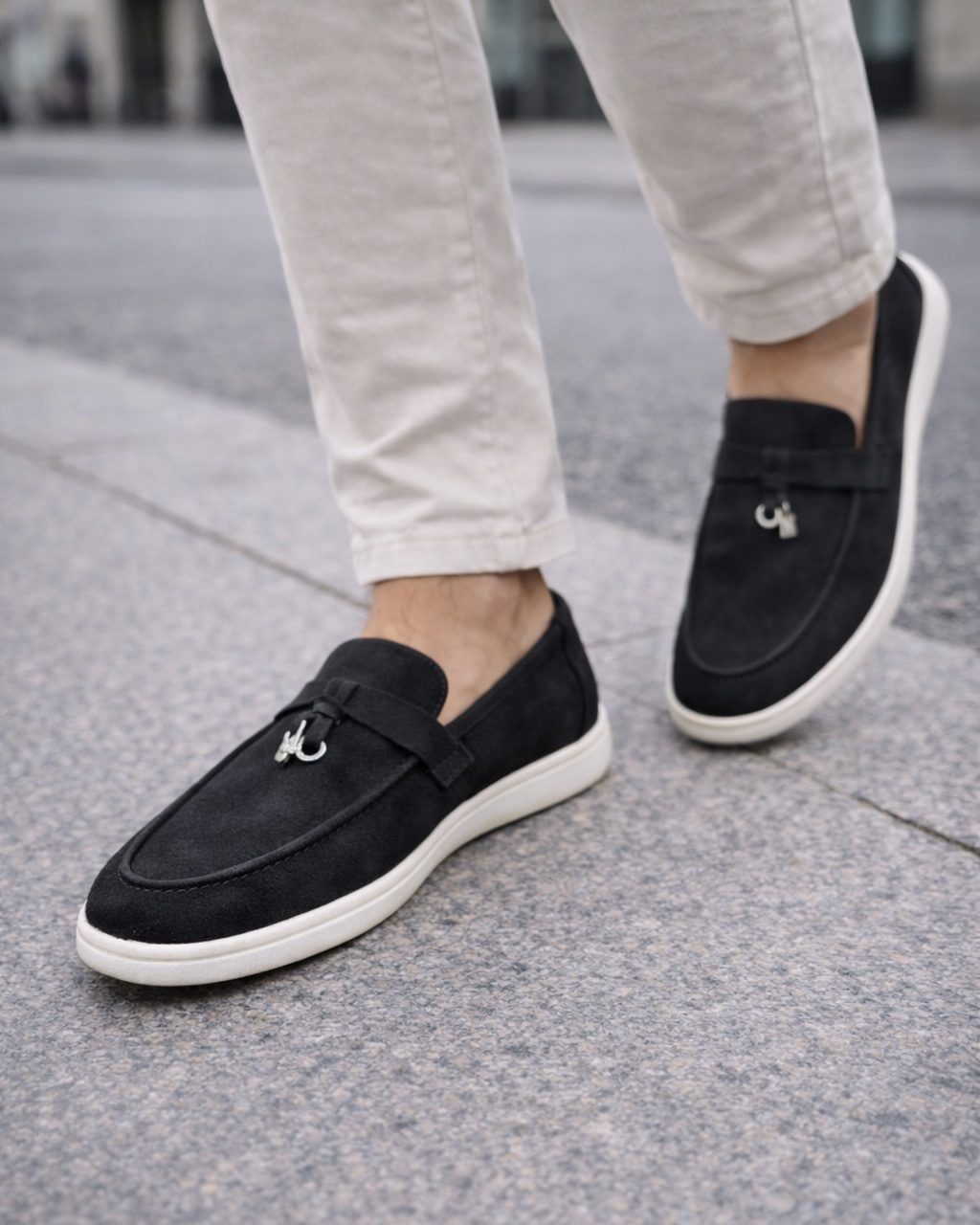 Suede Slip-On Loafers with Metal Detail – Black gallery.thumbnail 2
