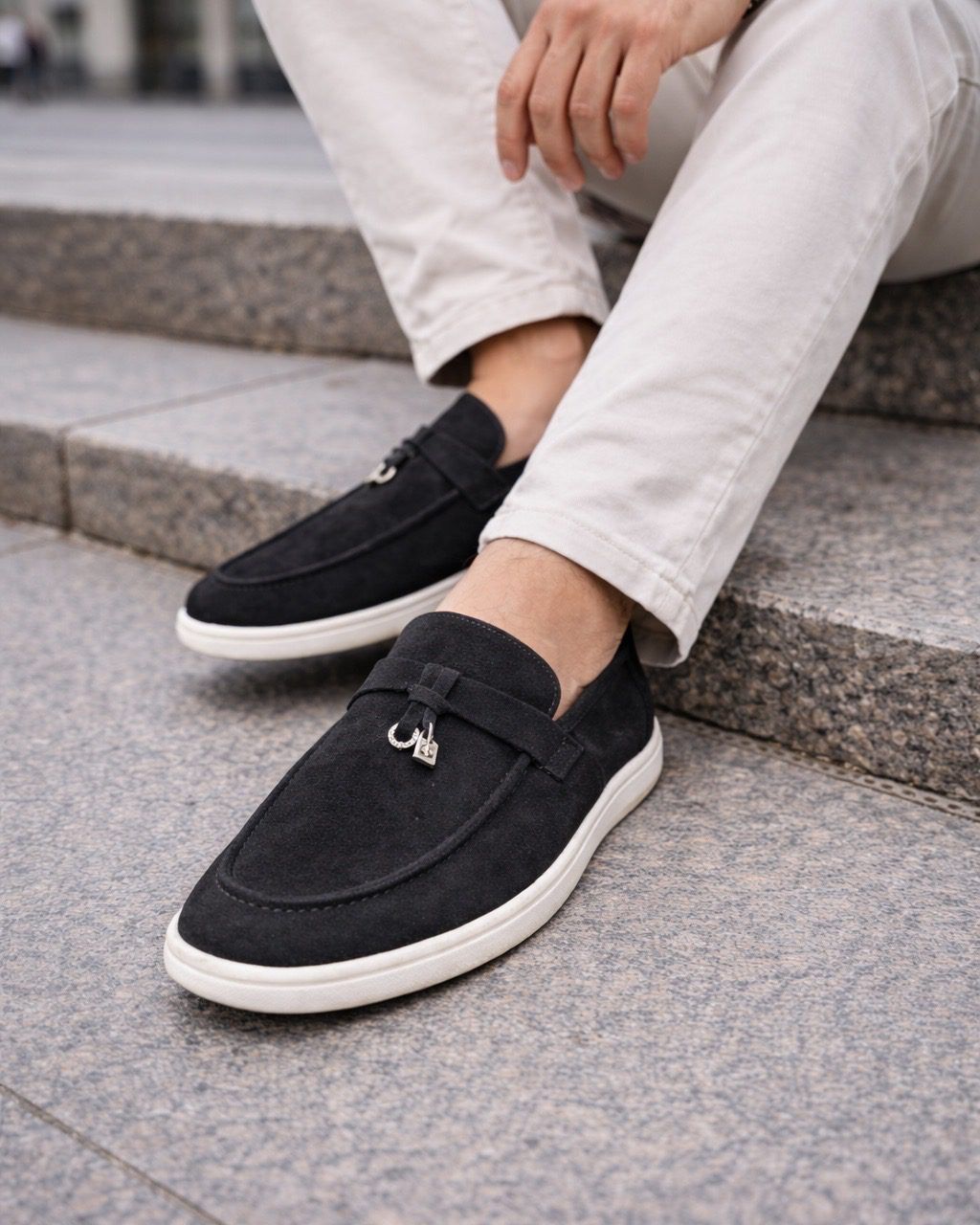 Suede Slip-On Loafers with Metal Detail – Black gallery.thumbnail 3