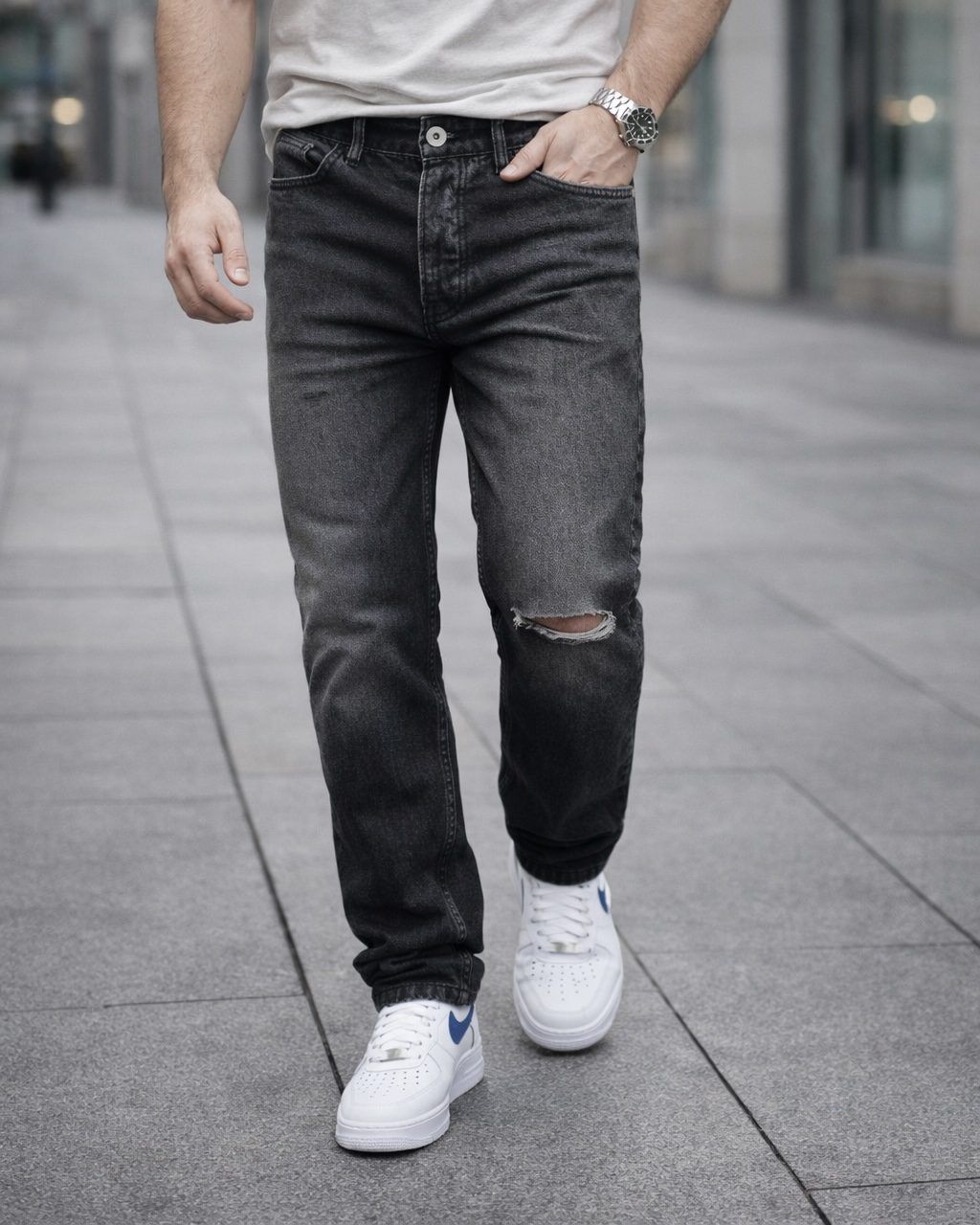 Distressed Washed Grey Jeans – Relaxed Fit gallery.thumbnail 2