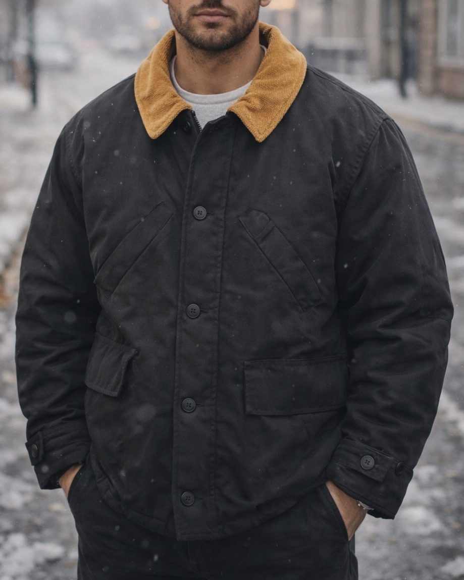 Black Winter Jacket with Contrast Collar gallery.thumbnail 2