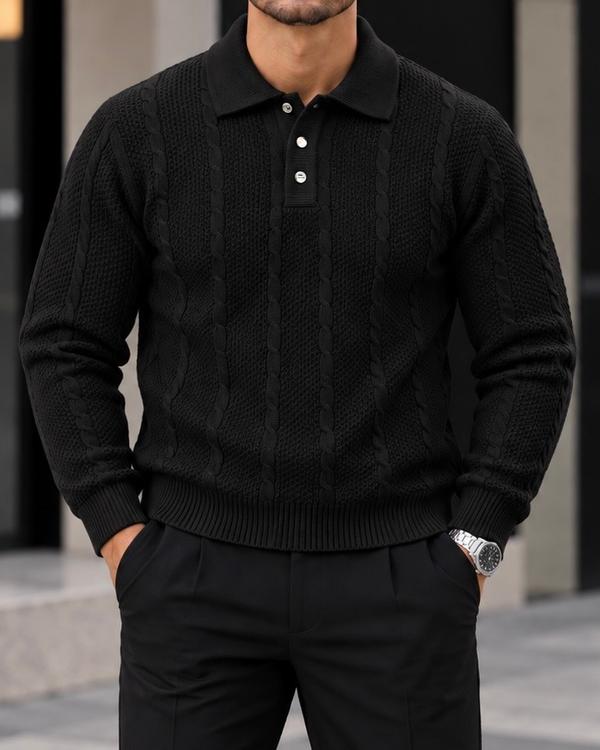 Black Patterned Knit Polo