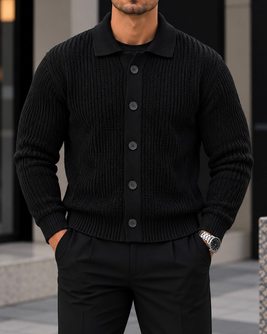 Black Structured Button Knit Jacket 1