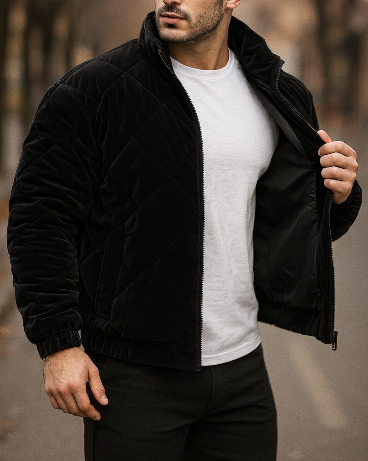 QUILTED JACKET – BLACK VELVET gallery.thumbnail 2