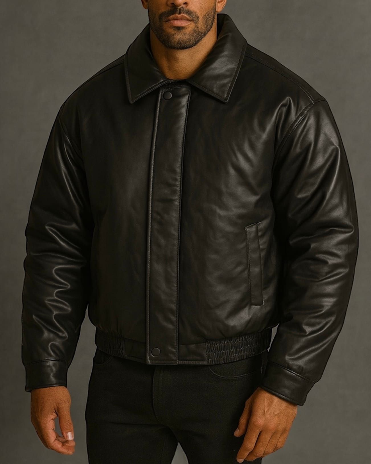 Classic Black Leather Puffer Jacket gallery.thumbnail 1