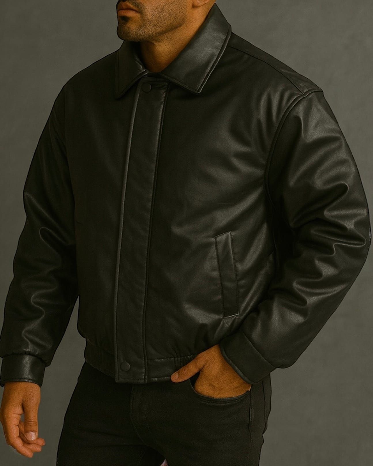 Classic Black Leather Puffer Jacket gallery.thumbnail 2