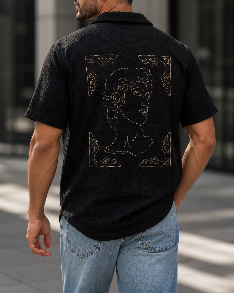 Textured Shirt with Embroidery – Black gallery.thumbnail 4