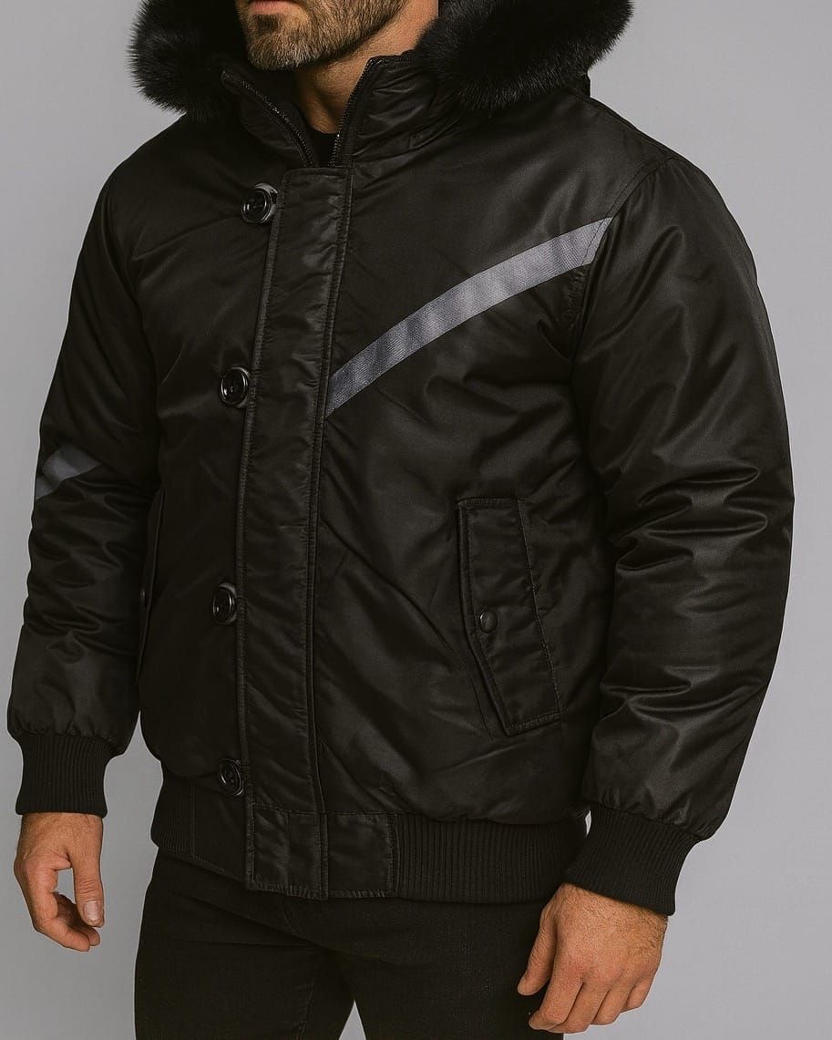 PADDED JACKET WITH FAUX FUR HOOD – BLACK gallery.thumbnail 1