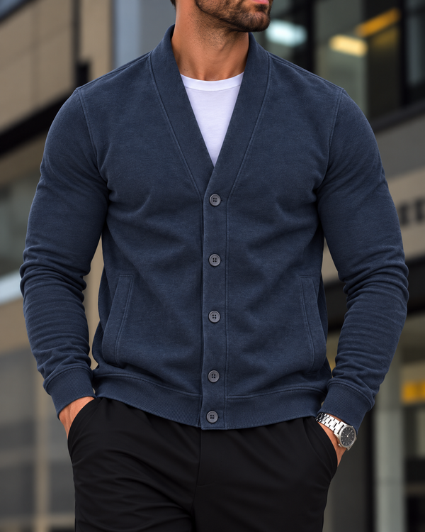 Washed Navy Button Front Cardigan