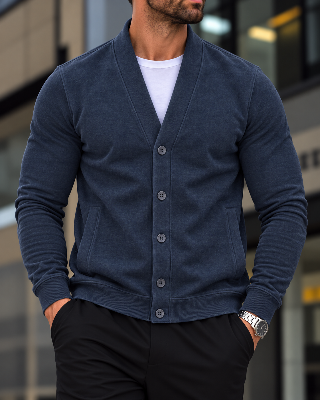 Washed Navy Button Front Cardigan 1