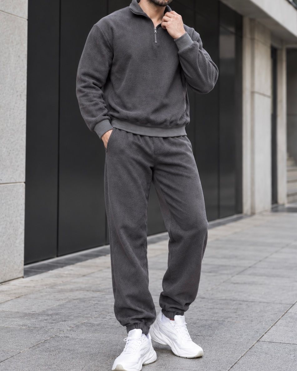 Grey Half-Zip Tracksuit Set 2