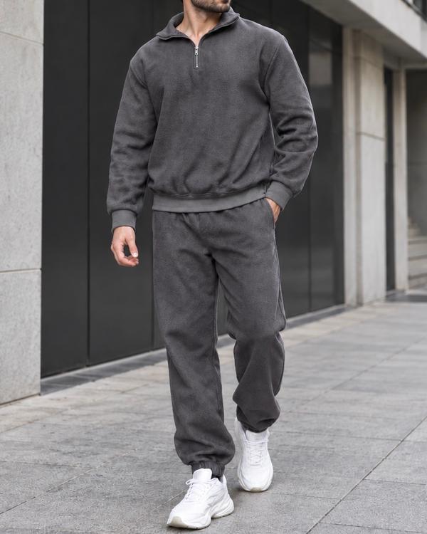 Grey Half-Zip Tracksuit Set