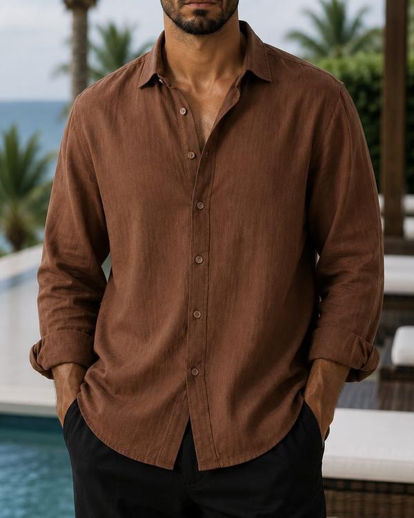 Chocolate Brown Linen Blend Shirt