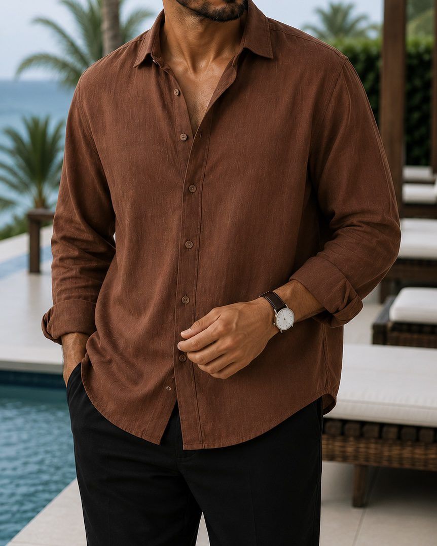 Chocolate Brown Linen Blend Shirt gallery.thumbnail 2