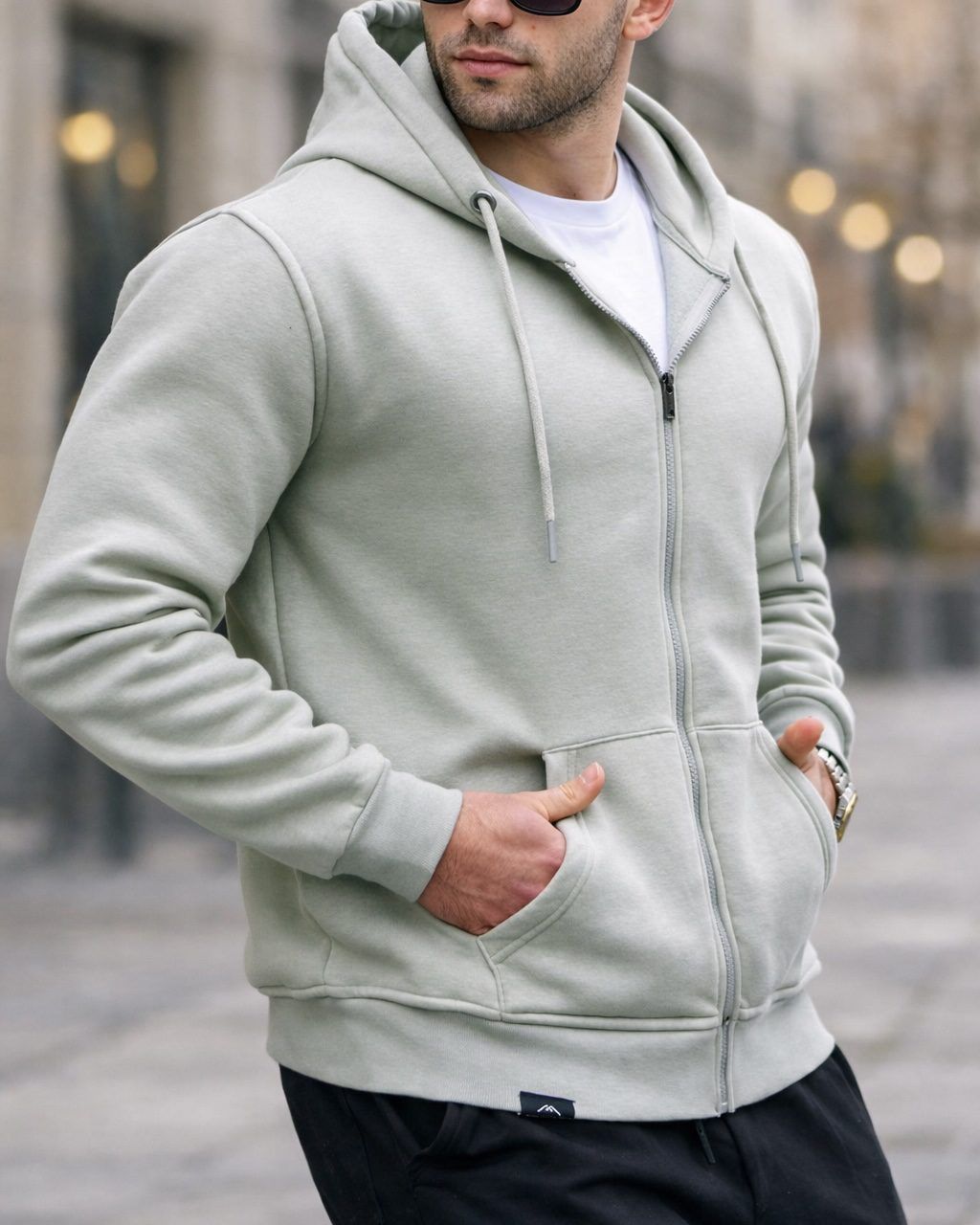 Zip-Up Hoodie – Sage Green / Light Green 1