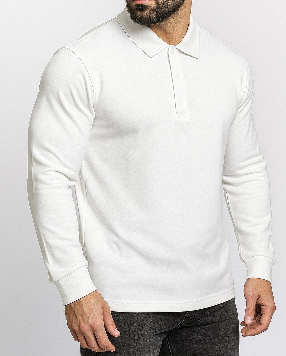 LONG-SLEEVE PREMIUM POLO – WHITE gallery.thumbnail 2