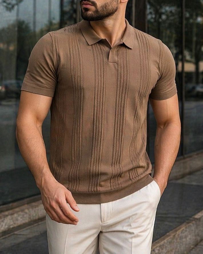 Textured Knit Polo – Taupe 1