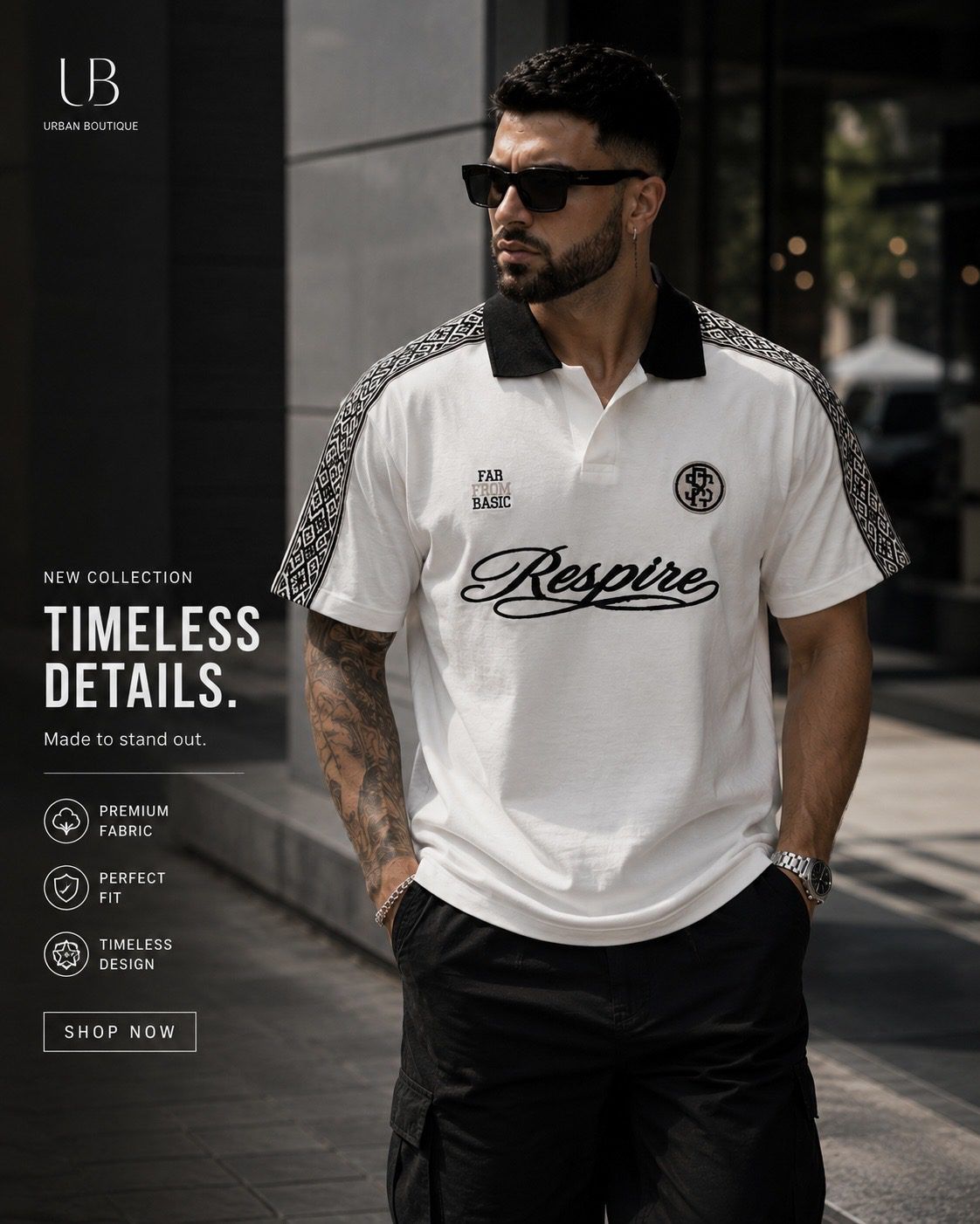 Contrast Stripe Polo Shirt – White gallery.thumbnail 2