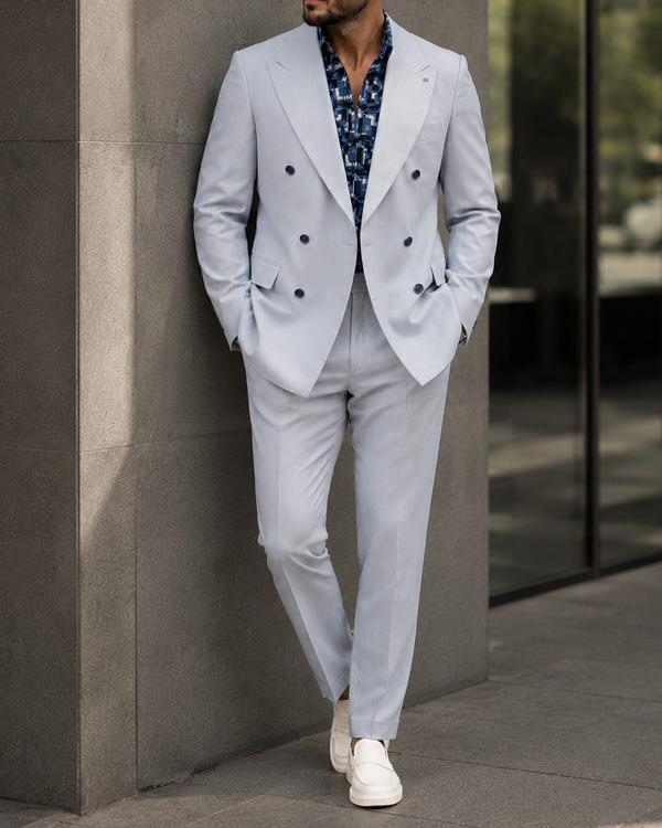 Double Breasted Suit Ice Blue