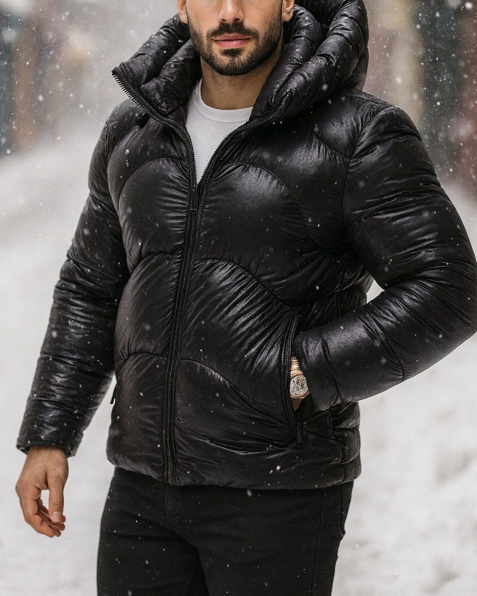 Black Glossy Puffer Jacket – Urban Heat Edition gallery.thumbnail 1