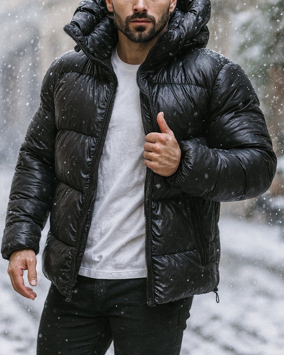 Black Glossy Puffer Jacket – Urban Heat Edition gallery.thumbnail 2