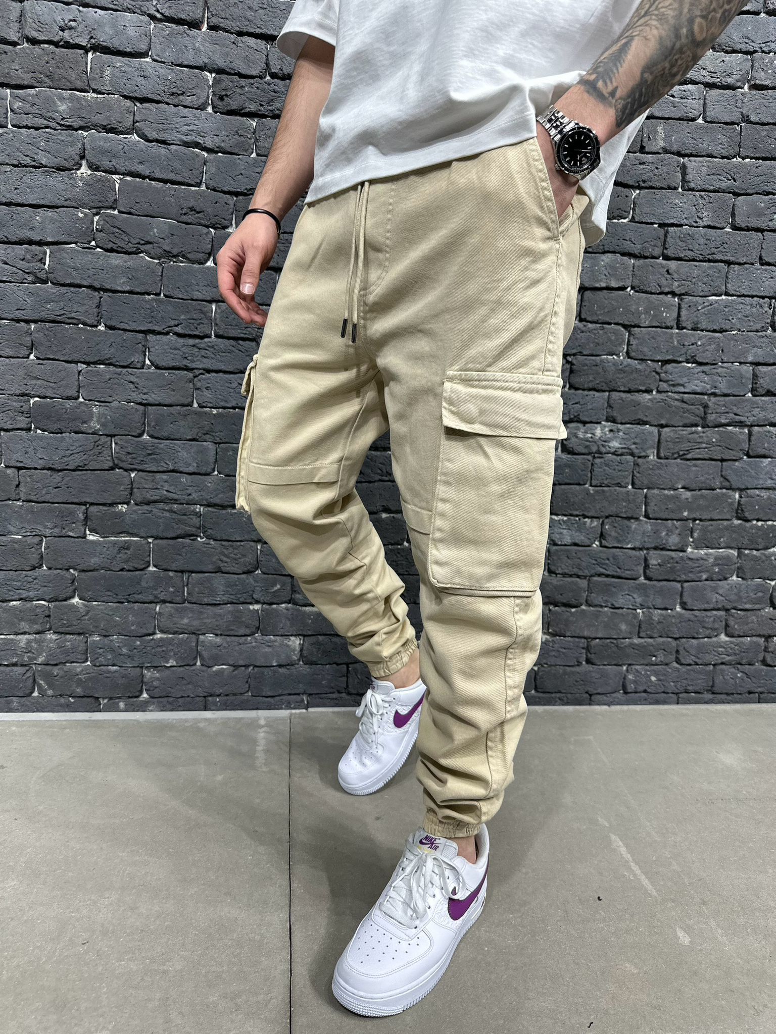 Beige Utility Pocket Cargo Joggers gallery.thumbnail 1