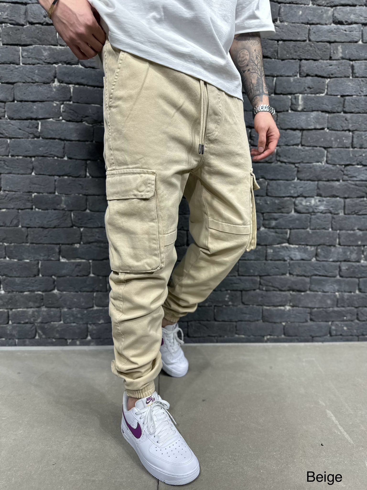 Beige Utility Pocket Cargo Joggers gallery.thumbnail 2