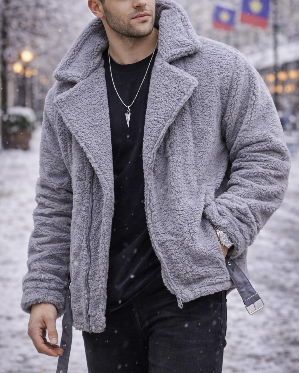 Grey Teddy Aviator Jacket – Urban Prestige gallery.thumbnail 1
